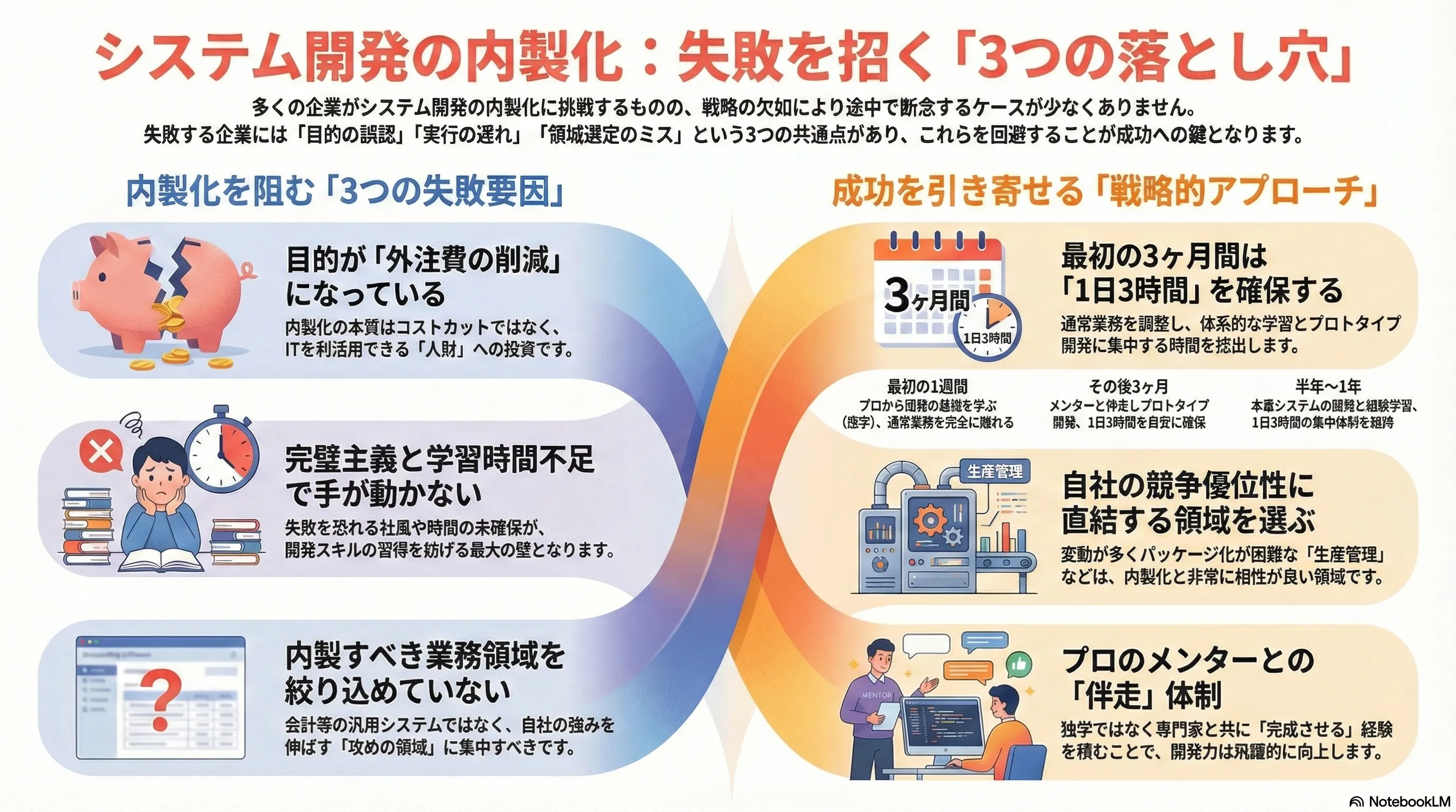 内製化失敗の3要因インフォグラフィック